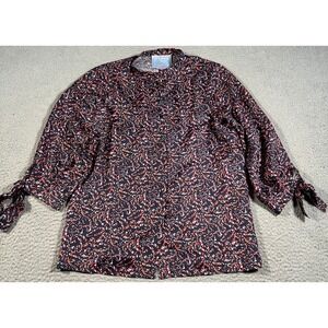 Dovima Paris Silk‎ Top Women L/XL Red Geometric Paisley Button Up Speckled Paris
